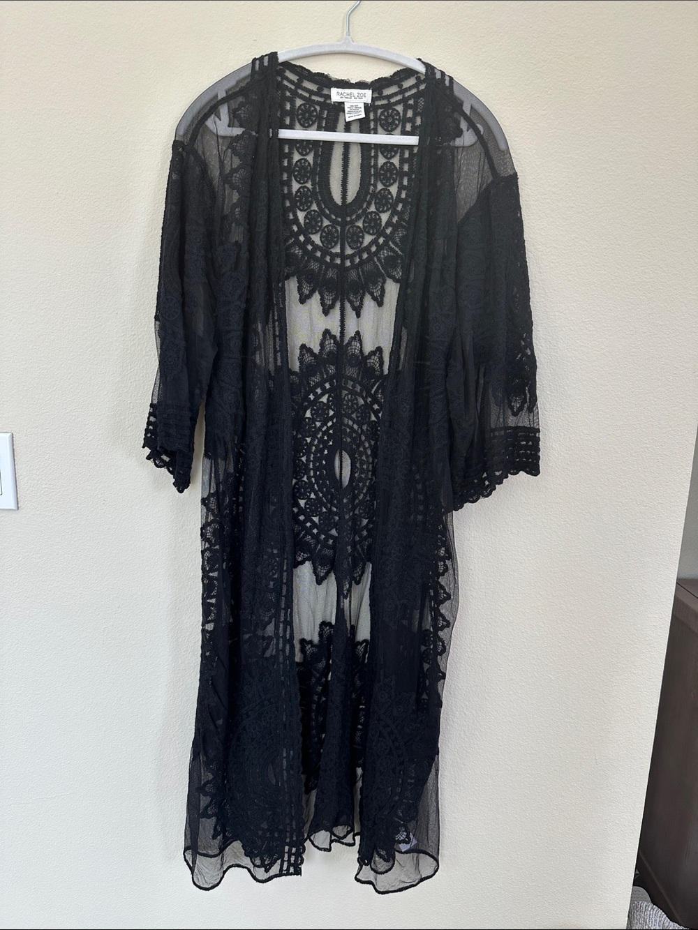 Rachel Zoe Black Crochet Sheer Kimono Cardigan